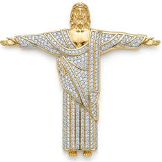 Divine Jesus Pendant in Gold with Moissanite Diamond Detailing