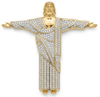 Gold and diamond-encrusted statue of a religious figure on a white background