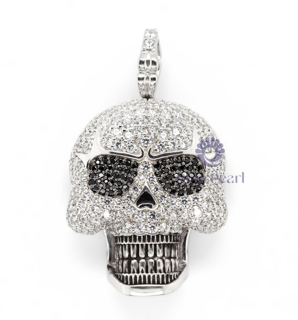 Hip Hop Pave Set Black & White Round Cut CZ Stone Gothic Skeleton Skull Halloween Pendant For Men