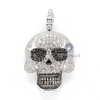 Hip Hop Pave Set Black & White Round Cut CZ Stone Gothic Skeleton Skull Halloween Pendant For Men