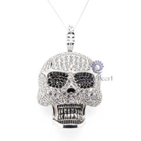 Hip Hop Pave Set Black & White Round Cut CZ Stone Gothic Skeleton Skull Halloween Pendant For Men