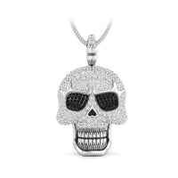 Black & White Round Cut CZ Stone Gothic Skeleton Skull Halloween Pendant