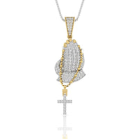 Round Cut Moissanite Praying Hands Rosary Beads Religious Pendant For Men & Women