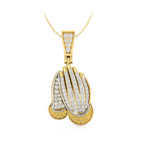Round Cut White & Yellow CZ Stone Praying Hands Baptism Gift Charm Pendant