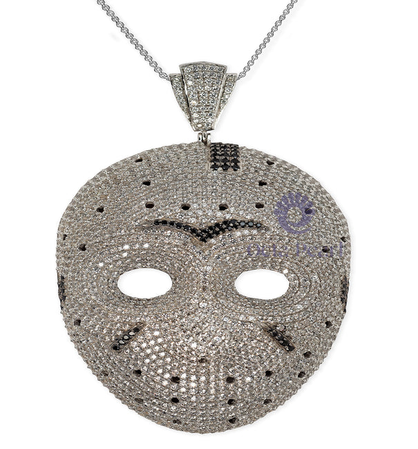 Men’s Pave Set Round Cut Black & White CZ Stone Jason Mask Pendant