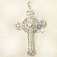 Women's Round Moissanite Bezel Set Vintage Eastern Orthodox Cross Pendant