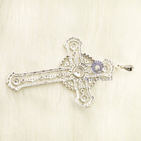 Women's Round Moissanite Bezel Set Vintage Eastern Orthodox Cross Pendant