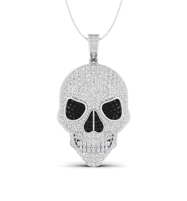 Black & White Round Cut CZ Stone Halloween Gothic Hip Hop Skull Pendant For Men