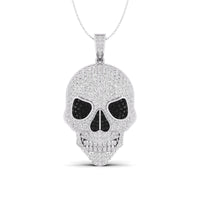 Black & White Round Cut CZ Stone Halloween Gothic Hip Hop Skull Pendant For Men