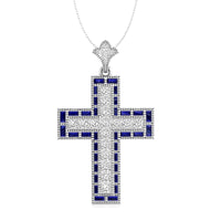 White Princess & Blue Sapphire Baguette Cut CZ Stone Religious Hip Hop Cross Vintage Pendant For Men & Women