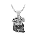 Crying Jesus Head Men's White & Black Round Cut CZ Stone Religious Handmade 925 Silver Pendant