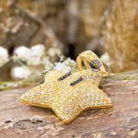 Men & Women’s Yellow Round Cut CZ Stone Mario Star Emoji Pendant Charm