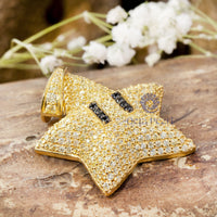 Men & Women’s Yellow Round Cut CZ Stone Mario Star Emoji Pendant Charm