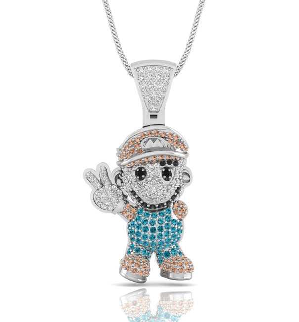 Round Cut Multi Color CZ Stone Mario Game Character Inspire Pendant For Game Lover (1 3/8 TCW)