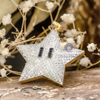 Black & White Round Cut CZ Stone Puff Dome Mini Mario Star Charm Pendant For Unisex