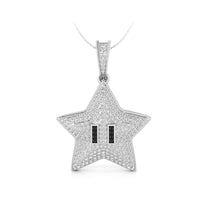 Black & White Round Cut CZ Stone Puff Dome Mini Mario Star Charm Pendant For Unisex