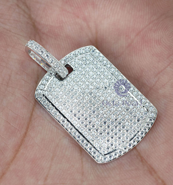 Men’s Round Moissanite Pave Set Dog Tag Charm Pendant For Anniversary Gift