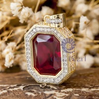 Red Radiant Cut CZ Stone Bezel Set Migraine Halo Party Wear Pendant