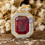 Red Radiant Cut CZ Stone Bezel Set Migraine Halo Party Wear Pendant