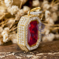 Red Radiant Cut CZ Stone Bezel Set Migraine Halo Party Wear Pendant