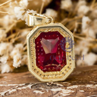 Red Radiant Cut CZ Stone Bezel Set Migraine Halo Party Wear Pendant