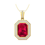 Red Radiant Cut CZ Stone Bezel Set Migraine Halo Party Wear Pendant