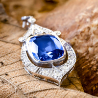 Blue Sapphire Cushion Cut CZ Stone Milgrain Vintage Edwardian Style Pendant For Women