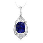 Blue Sapphire Cushion Cut CZ Stone Milgrain Vintage Edwardian Style Pendant For Women