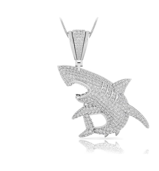 Round Cut Moissanite Shark Fish Pendant For Men & Women ( 4 4/7 TCW )