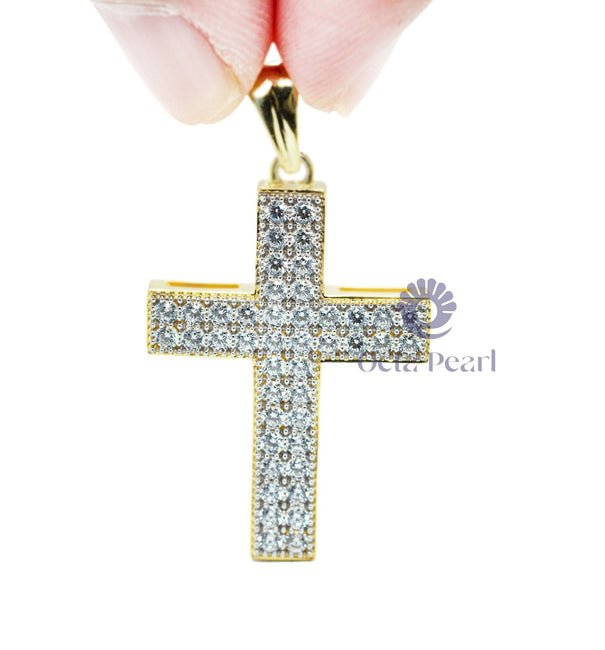 Men Or Women's Round Cut Moissanite Pave Set Religious Cross Pendant For Christmas