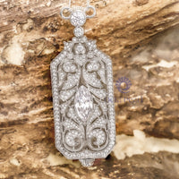 Round Cut Moissanite Floral Inspire Vintage Style Long Pendant For Women