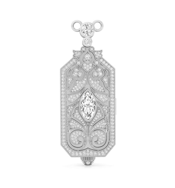 Marquise & Round Cut Moissanite Antique Art Deco Vintage Style Openable Locket Pendant In 925 Silver