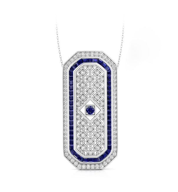 Sapphire Round, Princess & Baguette Cut CZ Stone Box Style Art Deco Edwardian Two In One Pendant & Brooch For Unisex