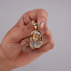 Round Moissanite Microphone And Headphone Pendant For Music Lover - alternate view