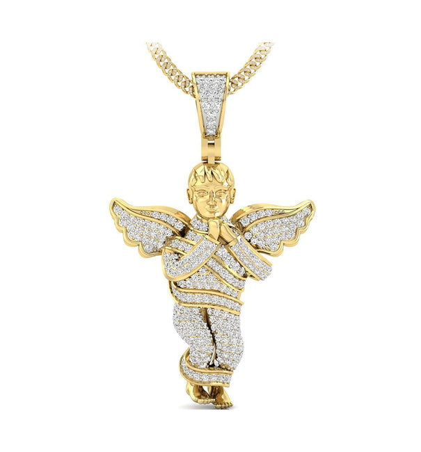 Round Moissanite Praying Cherub Angel Religious Hip Hop Pendant For Men & Women (1 3/10 TCW)