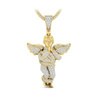 Round Moissanite Praying Cherub Angel Religious Hip Hop Pendant For Men & Women (1 3/10 TCW)