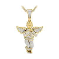 Round Moissanite Praying Cherub Angel Religious Pendant