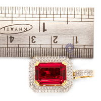 Red Emerald Cut CZ Stone Double Frame Party Wear Pendant For Women