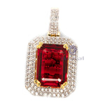 Red Emerald Cut CZ Stone Double Frame Party Wear Pendant For Women