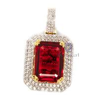 Red Emerald Cut CZ Stone Double Frame Party Wear Pendant For Women