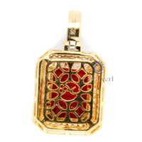 Red Emerald Cut CZ Stone Double Frame Party Wear Pendant For Women