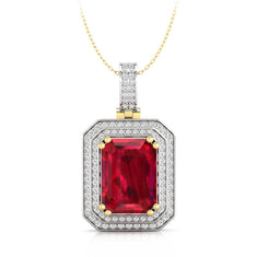 Red Emerald Cut CZ Stone Double Frame Party Wear Pendant For Women