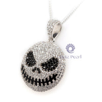 Iced Out Jack Skellington White & Black Round Cut CZ Stone Pave Set Hip-Hop Men’s Pendant Halloween Gift