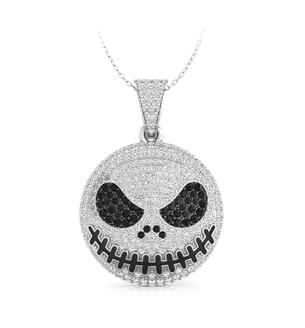 Iced Out Jack Skellington White & Black Round Cut CZ Stone Pave Set Hip-Hop Men's Pendant Halloween Gift