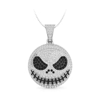 Iced Out Jack Skellington White & Black Round Cut CZ Stone Pave Set Hip-Hop Men's Pendant Halloween Gift