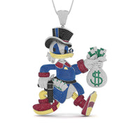 Pendant featuring a character holding a money bag with dollar signs on a white background