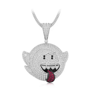 Round Cut CZ Stone Cool Mario Ghost Boo Emoji Pendant