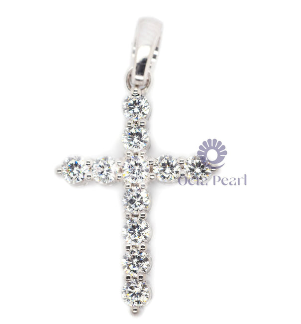 Beautiful Round Cut Moissanite Minimalist Cristian Cross Charm Pendant For Men & Women