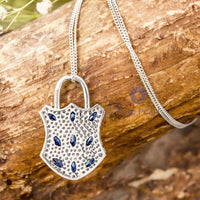 Sapphire Marquise & Round Cut CZ Stone PAD LOCK Vintage Handmade Pendant