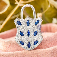 Sapphire Marquise & Round Cut CZ Stone PAD LOCK Vintage Handmade Pendant